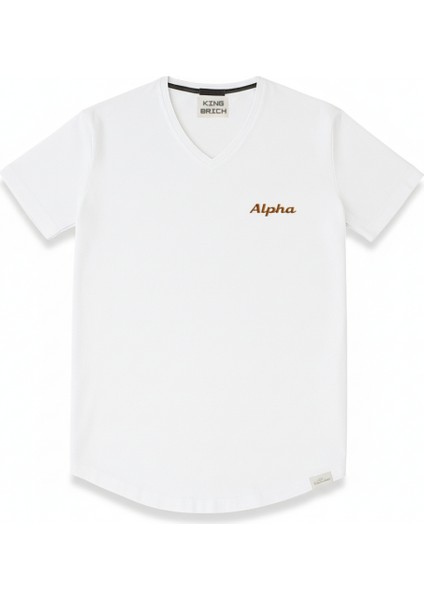 Kişiye Özel Nakışlı Yakası Biyeli Kısa Kollu V Yaka Premium Beyaz Tişört S