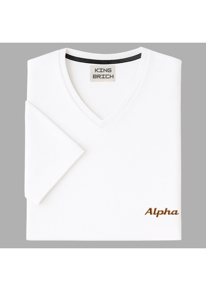 Kişiye Özel Nakışlı Yakası Biyeli Kısa Kollu V Yaka Premium Beyaz Tişört S indirimleri