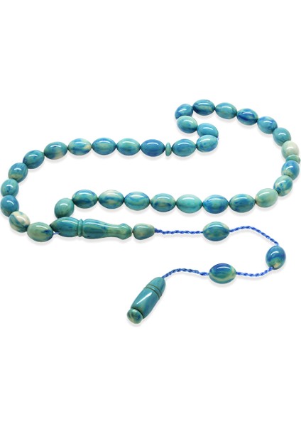 Sistemli Arpa Kesim Turkuaz Mavi Sıkma Kehribar Tesbih