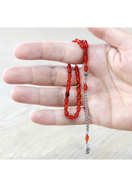 Kararmaz Metal Arnavut Zincir Zülfikar Püsküllü Arpa Kesim Turuncu Mini Boy Ateş Kehribar Tesbih fırsatları