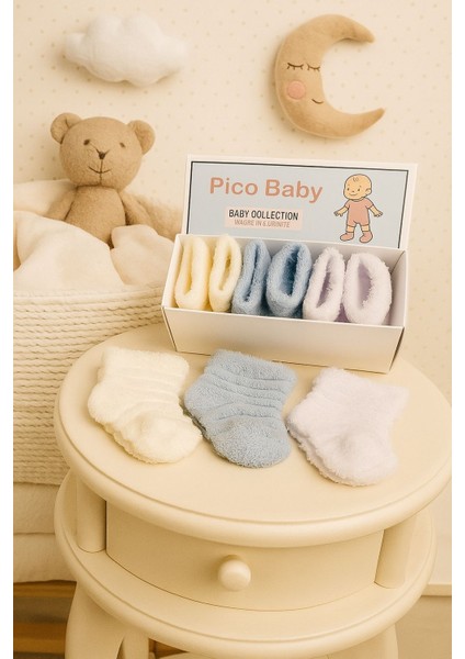 3'lü Yenidoğan Erkek Bebek Ters Havlu Soket Çorap