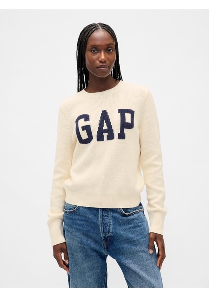 Kadın Beyaz Gap Logo Intarsia Kazak