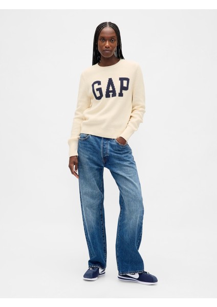 Kadın Beyaz Gap Logo Intarsia Kazak indirimleri