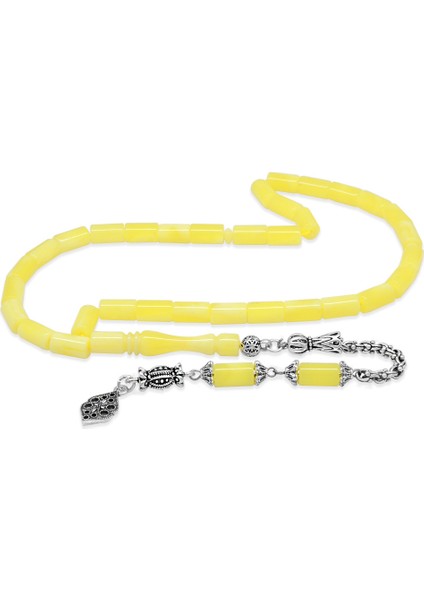 Kararmaz Metal Arnavut Zincir Püsküllü Kesme Kesim Sarı Beyaz Hareli Beyrut Kehribar Tesbih