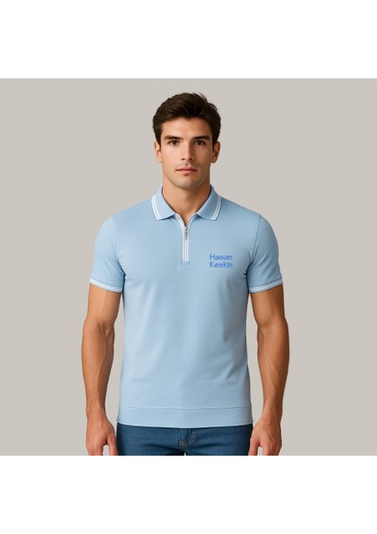 Kişiye Özel Nakışlı Kısa Kollu Ribana Yaka Likralı Premium Mavi Tişört 2xl fiyatları