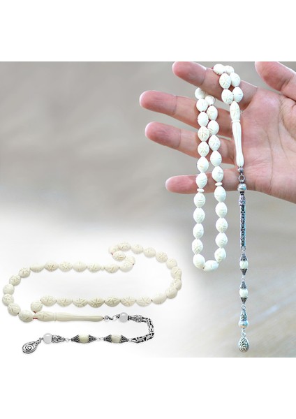 925 Ayar Gümüş Kral Zincir Püsküllü Kalem Işçilikli Özel Kesim Deve Kemiği Tesbih fiyatları