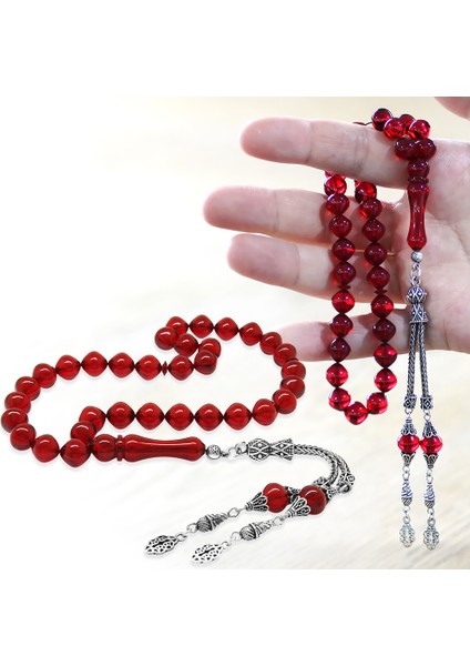 925 Ayar Gümüş Püsküllü Istanbul Kesim Bayrak Kırmızı Ateş Kehribar Tesbih fiyatları