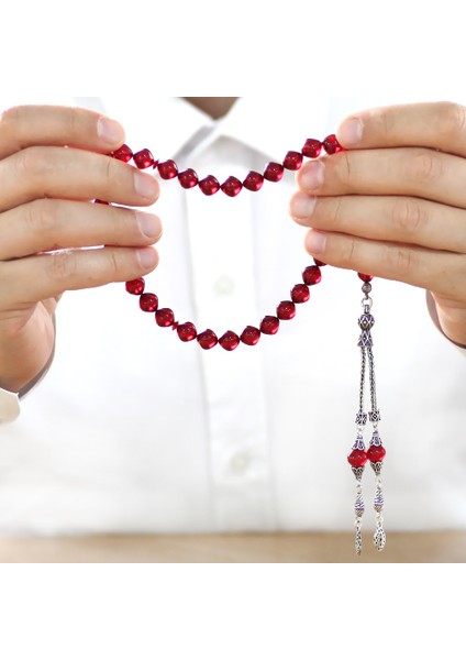 925 Ayar Gümüş Püsküllü Istanbul Kesim Bayrak Kırmızı Ateş Kehribar Tesbih modelleri