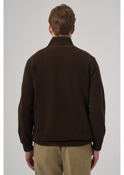 Erkek Kahve Fermuarlı Bato Yaka Dynamic Fit Sweatshirt indirimleri