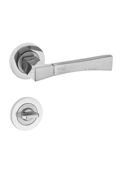 Viktorya Kol Yuvarlak Rozetli Nikel Saten Wc Kapı Kolu