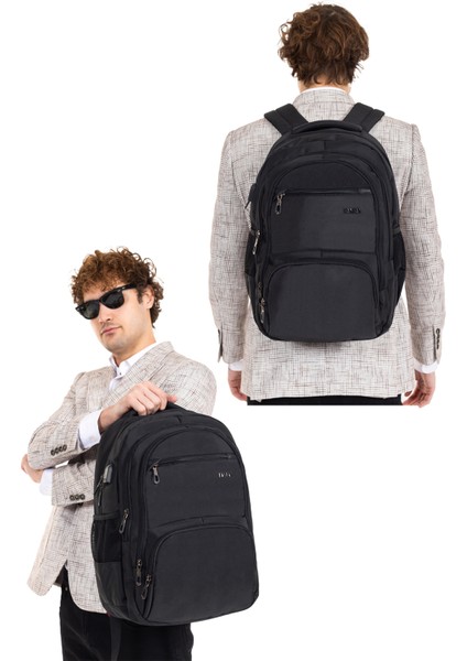 Erkek Sırt Çantası Okul Iş Günlük Kullanım USB Girişli Ortopedik Sırt ve Omuz Askısı 14-15,6 Inç