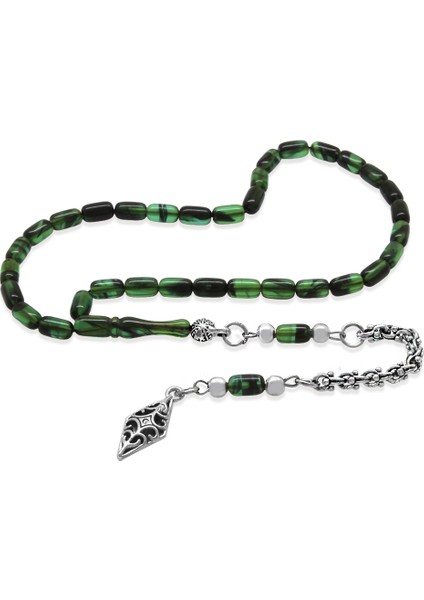 Kararmaz Metal Arnavut Püsküllü Kapsül Kesim Yeşil Siyah Mini Boy Ateş Kehribar Tesbih