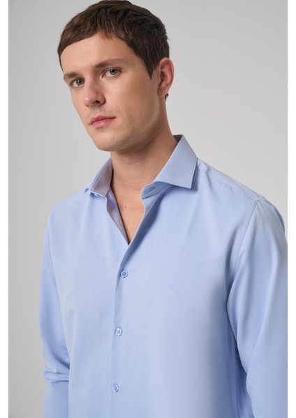 Erkek Mavi Polyester Trend Desenli Dynamic Fit Italyan Yaka Gömlek fiyatları