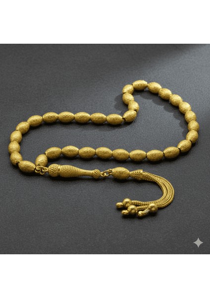 3 Lü Kamçı Püsküllü Greek Tasarım Arpa Kesim Altın Renk 925 Ayar Gümüş Tesbih modelleri