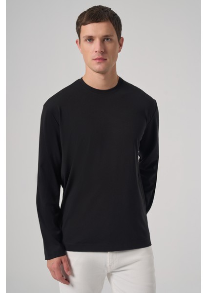 Erkek Siyah Trend Bisiklet Yaka Rayon Sweatshirt fiyatları