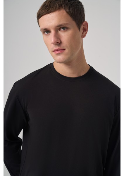 Erkek Siyah Trend Bisiklet Yaka Rayon Sweatshirt fırsatları