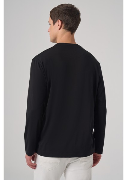 Erkek Siyah Trend Bisiklet Yaka Rayon Sweatshirt