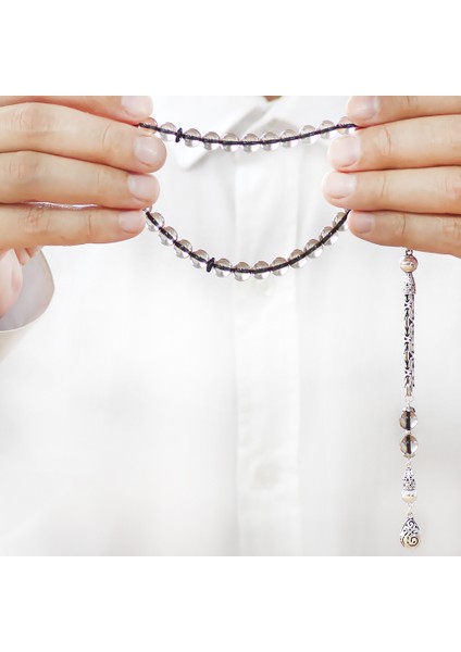 925 Ayar Gümüş Kral Zincir Püsküllü Küre Kesim Sürmeli Imame Kombinli Şeffaf Ateş Kehribar Tesbih fırsatları