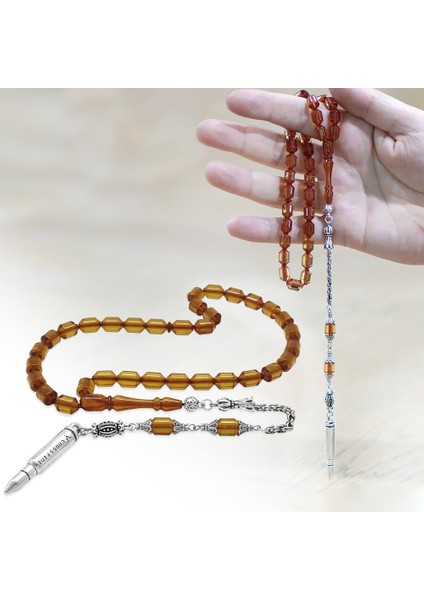 Kararmaz Metal Arnavut Püsküllü Uçlu Kapsül Kesim Şeffaf Sarı Ateş Kehribar Tesbih fiyatları