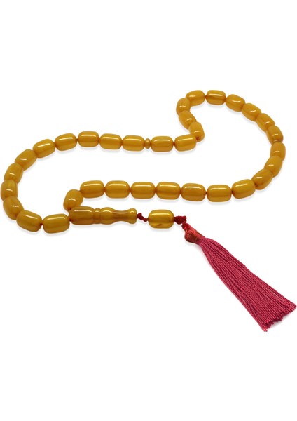Osmanlı Saray Püsküllü Sarı Çubuk Sıkma Kehribar Tesbih Maxi Boy Kapsül Kesim