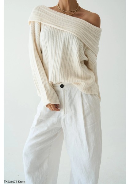 Kadın Omuz Açık Kaburga Örgü Geniş Yaka Büyük Boy Kazak fiyatları