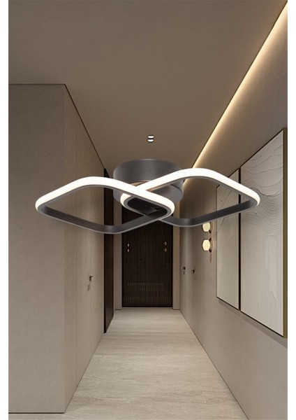 Modern İkili Kare Model Tek Renk Sarı LED Avize Antre Hol Koridor