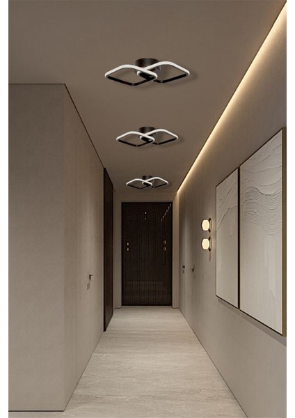 Modern İkili Kare Model Tek Renk Sarı LED Avize Antre Hol Koridor