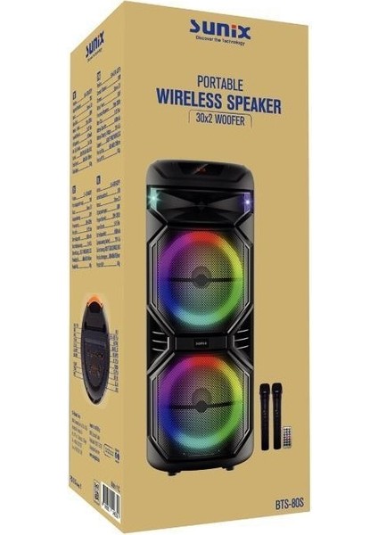 60W 12V/4500 Mah Çift Mikrofonlu 30X2 Woofer 110 cm Bluetooth Hoparlör BTS-80S fiyatları