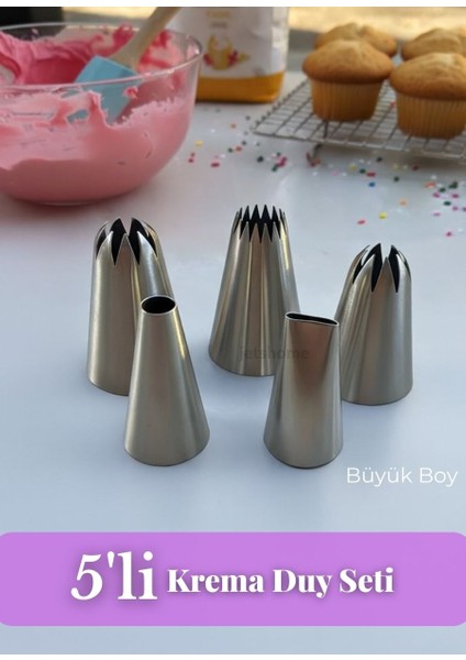 Cupcake, Ekler, Pasta ve Kurabiye Duyu 5’li Büyük Boy Paslanmaz Çelik Dekoratif Krema Duy Seti Set-3