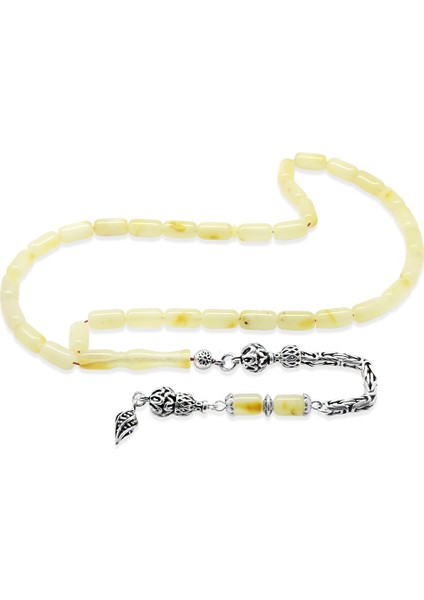 925 Ayar Gümüş Kral Zincir Püsküllü Kapsül Kesim Soft Sarı Beyaz Doğal Damla Kehribar Tesbih