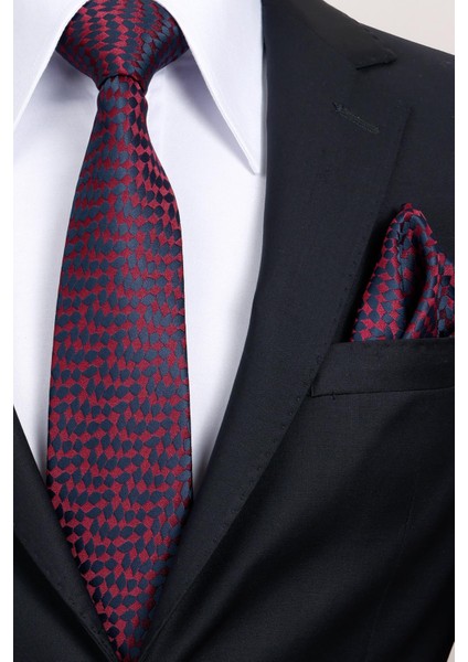 8 cm Klasik Geniş Hand Made Bordo - Lacivert Desenli Mendilli Kravat fiyatları