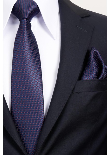 8 cm Klasik Geniş Hand Made Lacivert - Bordo Nokta Desen Mendilli Kravat fiyatları