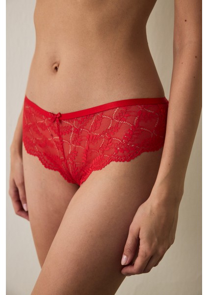 Kırmızı Tassel Detailed Cheeky Hipster Külot