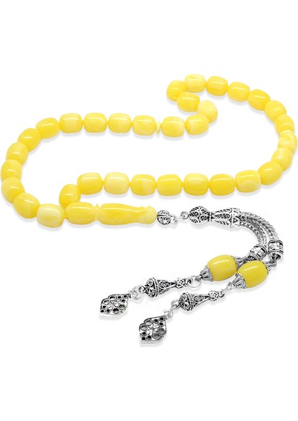 Arnavut Zincir Kararmaz Metal Püsküllü Kapsül Kesim Sarı Beyaz Beyrut Kehribar Tesbih