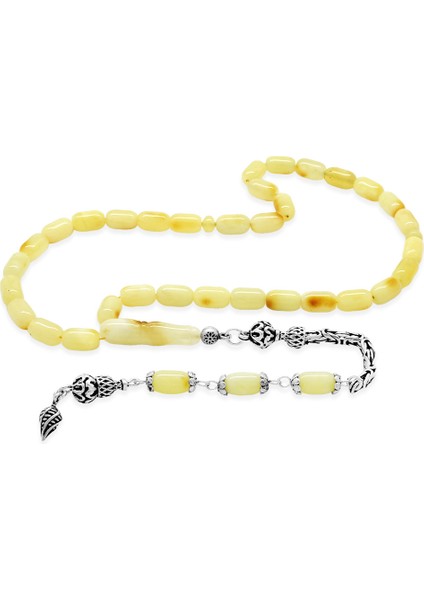 925 Ayar Gümüş Kral Çeşmi Bülbül Püskül Kapsül Kesim Beyaz Sarı Renkli Patinli Damla Kehribar Tesbih