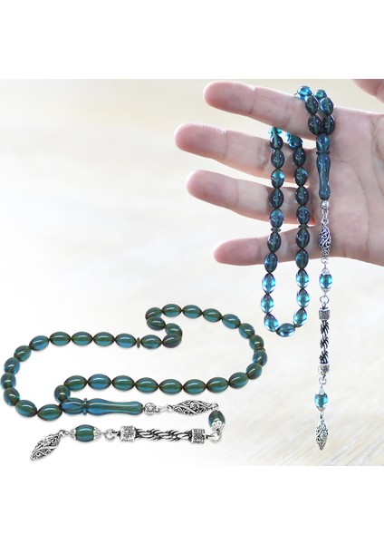 Kararmaz Metal Halat Püsküllü Arpa Kesim Turkuaz Ateş Kehribar Tesbih fiyatları