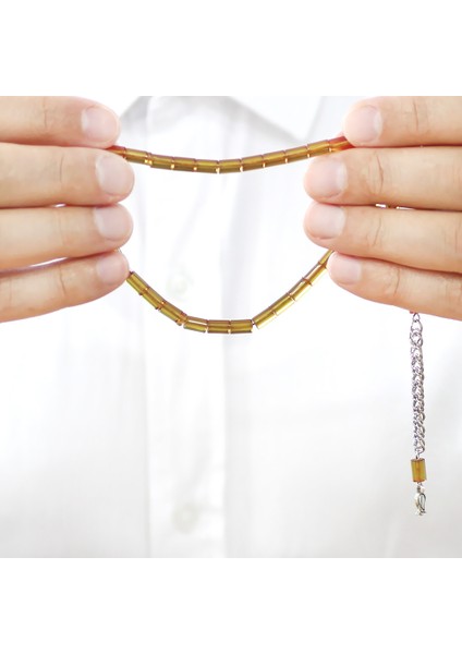 Ateş Kehribar Tesbih - Kararmaz Metal Püsküllü - Mini Boy - Sarı - Kesme Kesim fırsatları