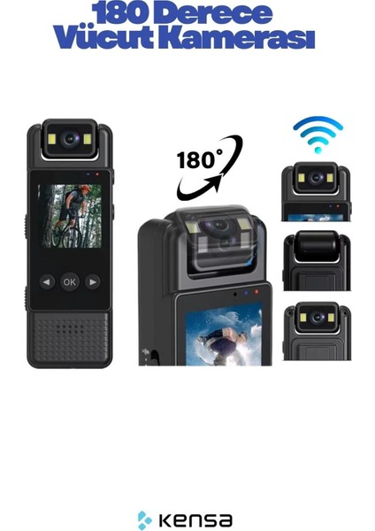 Mini Vücut Kamerası – 1080P Hd Video, Fotoğraf, Ses Kaydı, Hareket Sensörü ve 180° Döner Lens - Wıfı