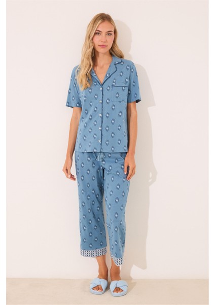 Gömlek Yaka Desenli Capri Pijama Takımı fiyatları