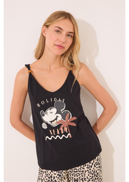 Mickey Mouse Baskılı Askılı Pantolonlu Pijama Takımı fiyatları