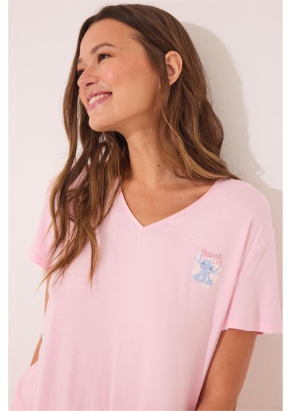 Kadın Pembe Şortlu Pijama Takımı