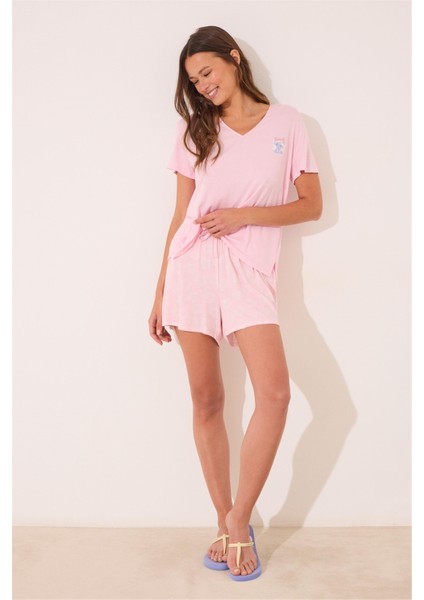 Kadın Pembe Şortlu Pijama Takımı fiyatları