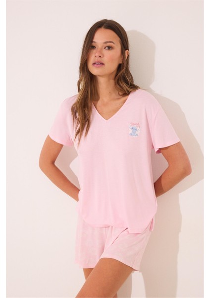 Kadın Pembe Şortlu Pijama Takımı modelleri