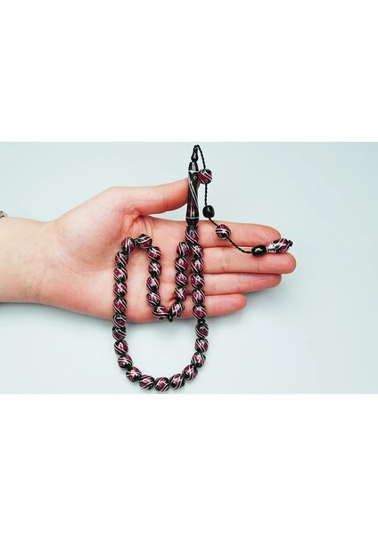 Oltu Taşı ve Galalith Çift Çeşmi İşlemeli Tespih