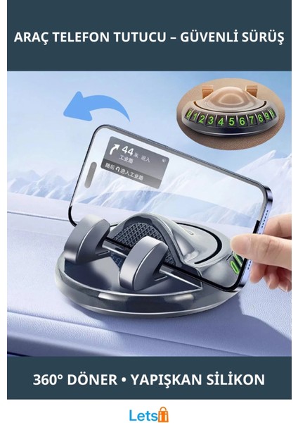 360° Dönebilen Yapışkanlı Numaratörlü Araç Telefon Tutucu