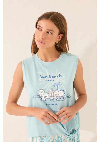 Sıfır Kol Desenli Şort Pijama Takımı modelleri