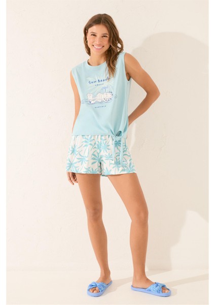 Sıfır Kol Desenli Şort Pijama Takımı fırsatları