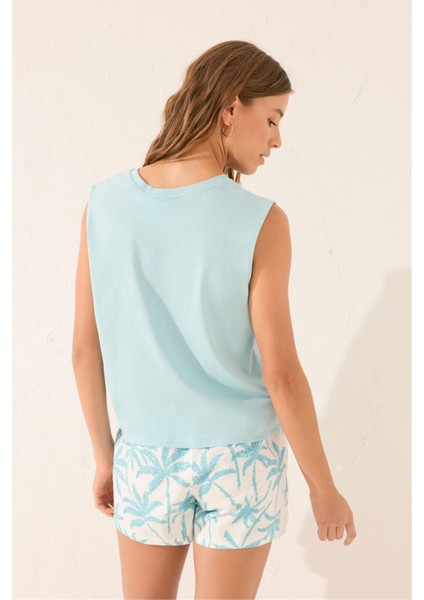 Sıfır Kol Desenli Şort Pijama Takımı