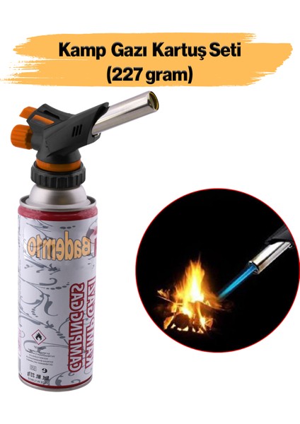 Çakmaklı Pürmüz Yedek Kartuşu Kamp Gazı 227 Gram Piknik Kamp Mangal Mutfak Ateş Tutuşturucu Set
