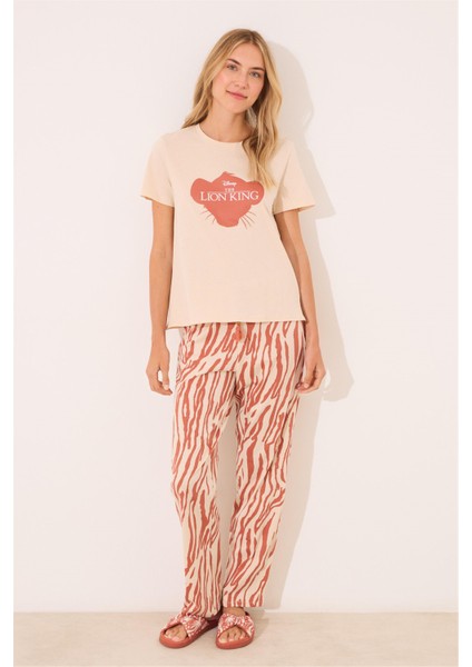 Lion King Baskılı Kısa Kollu Uzun Pantolonlu Pijama Takımı